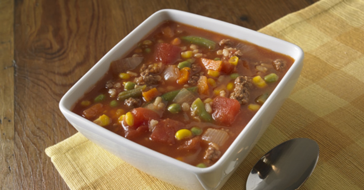 Soup with vegetables and ground hamburger